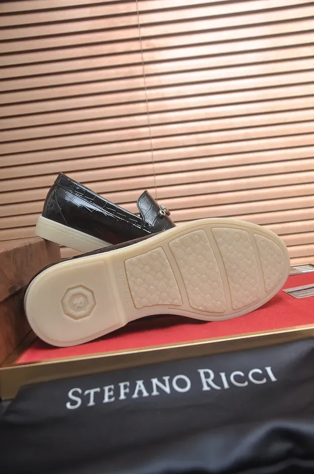 Stefano Ricci Horsebit Loafer Black Beige Glossy Croc-Embossed Patent Leather Buckle Loafer 3