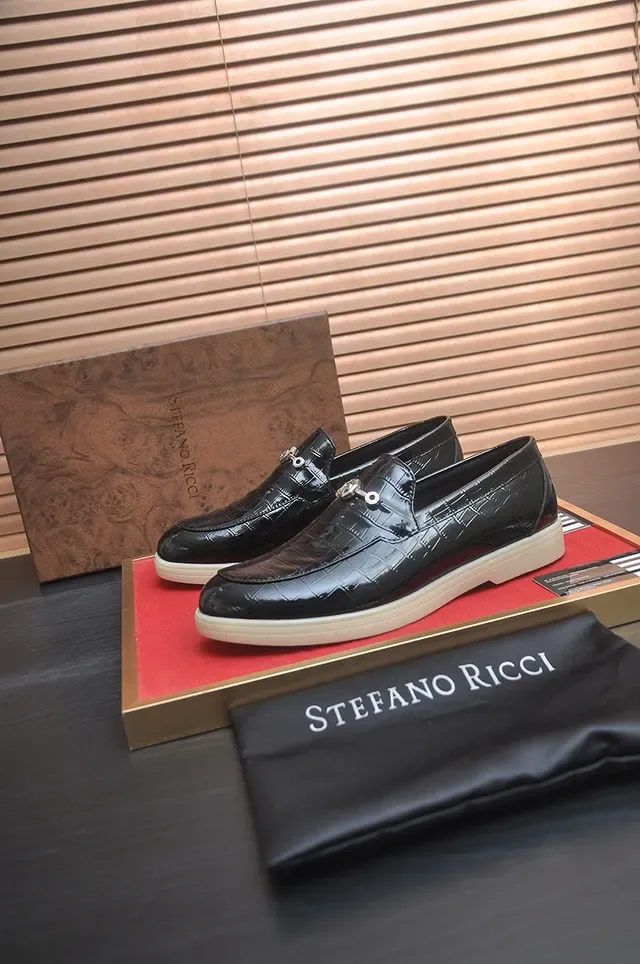 Stefano Ricci Horsebit Loafer Black Beige Glossy Croc-Embossed Patent Leather Buckle Loafer 4