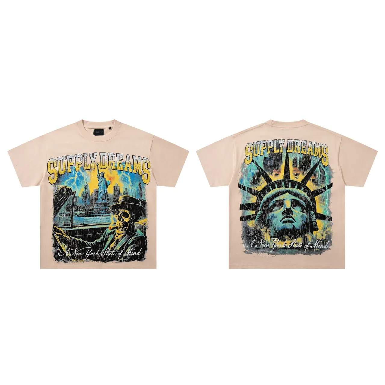 Supply Dreams Double-Sided Graphic Print Beige T-Shirt 2