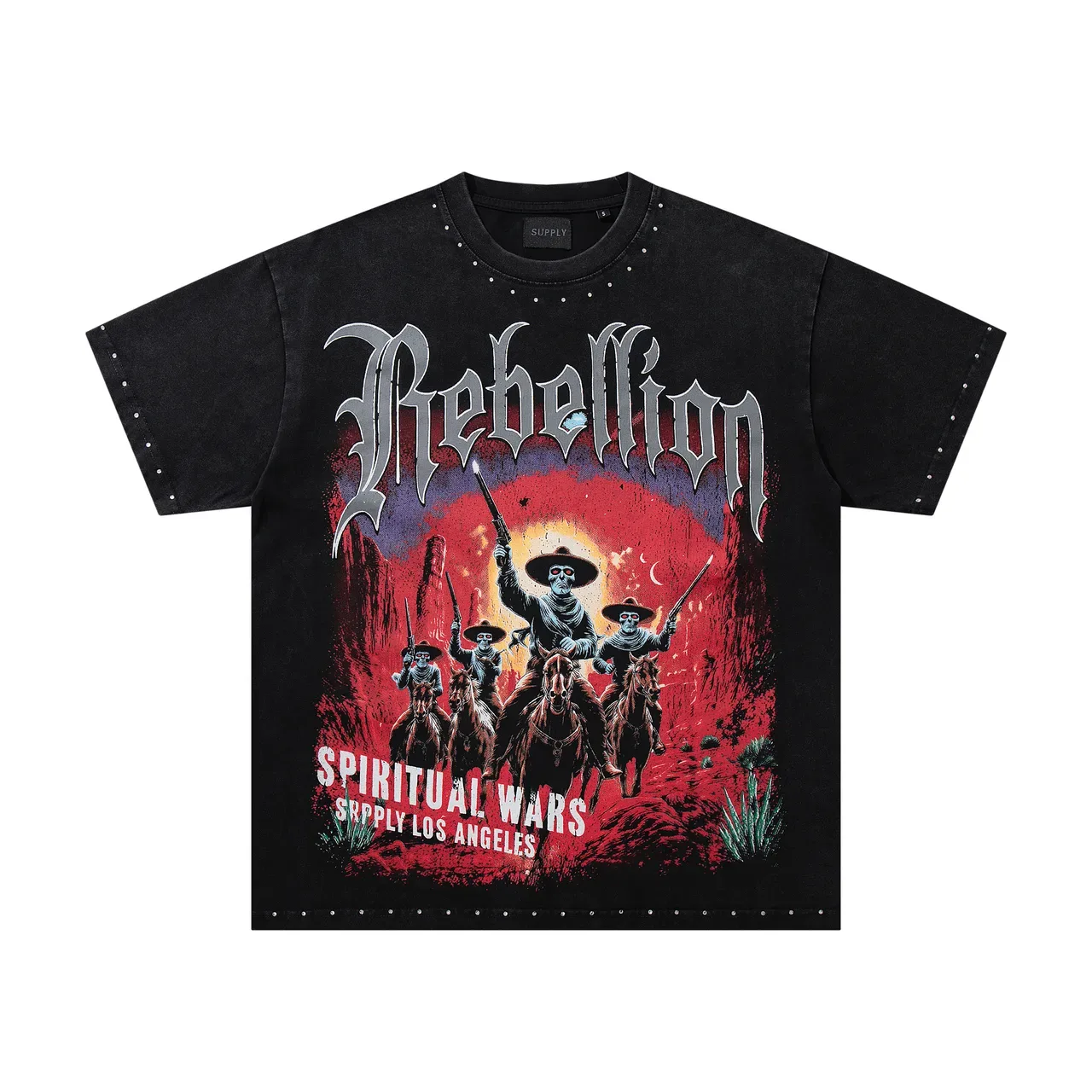 SUPPLY Rebellion Spiritual Wars Graphic Studded T-Shirt 4