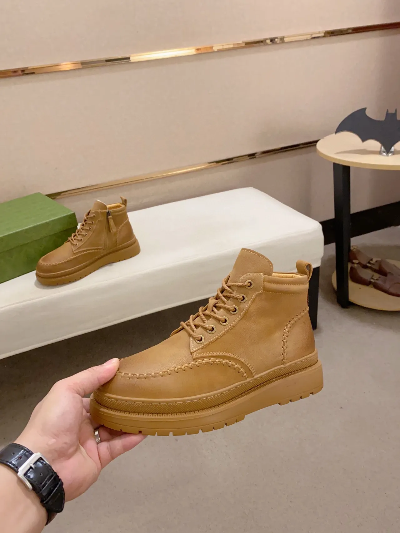 Tan Stitched Platform Work Boot 2