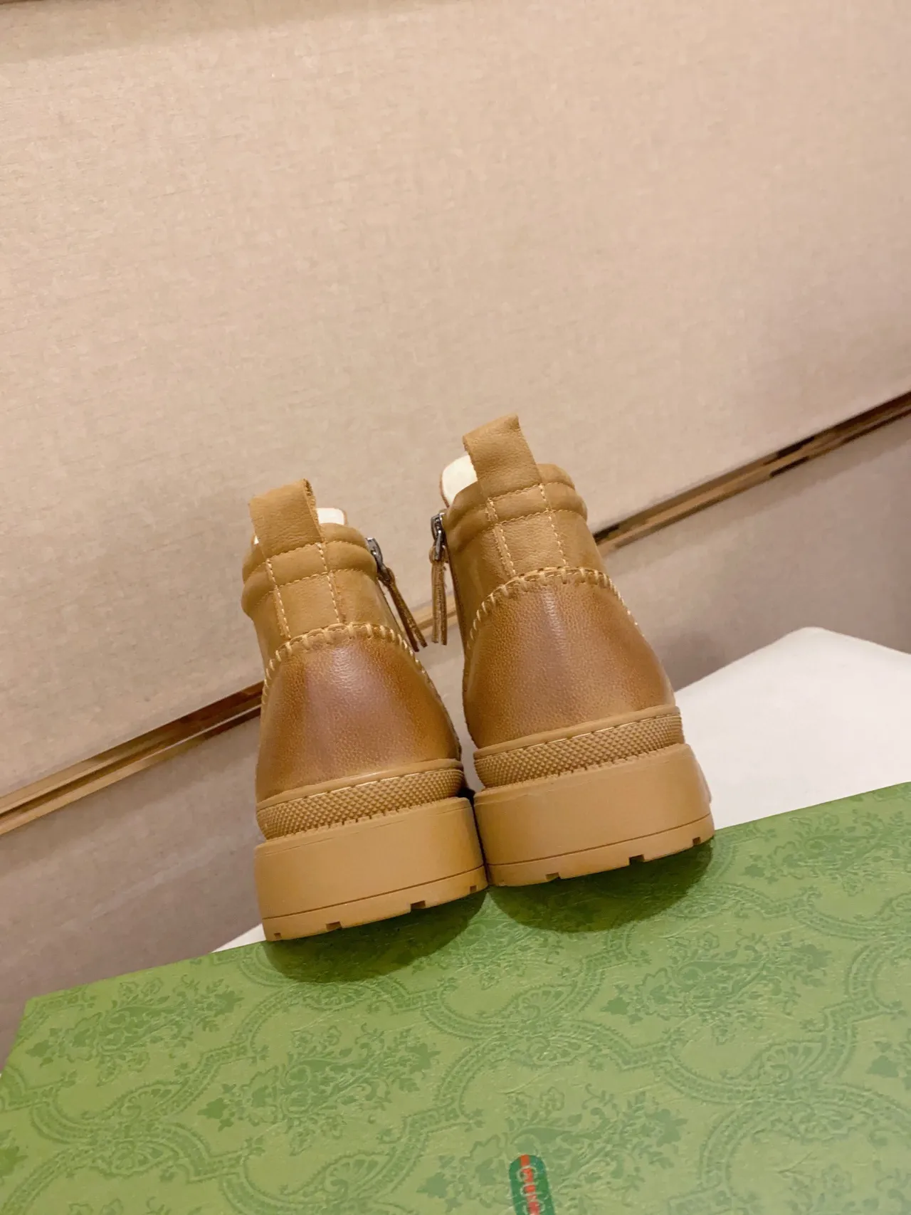 Tan Stitched Platform Work Boot 4