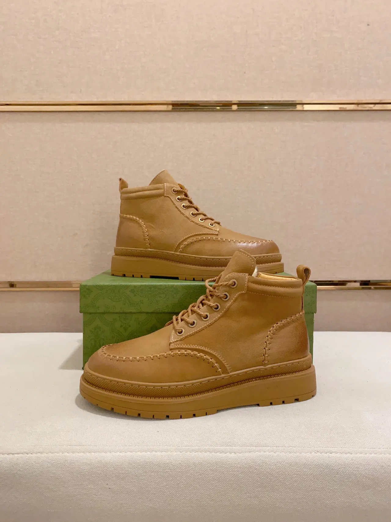Tan Stitched Platform Work Boot 5