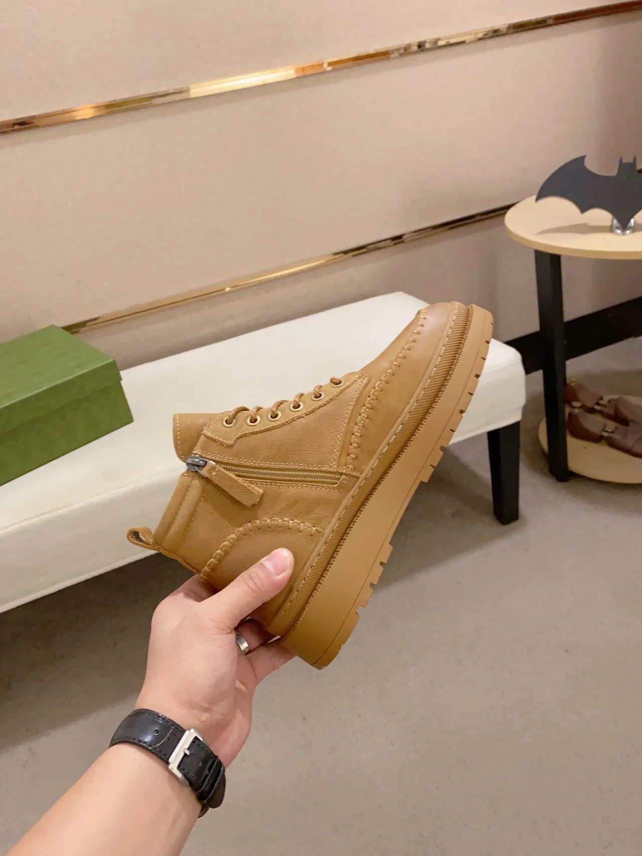 Tan Stitched Platform Work Boot 7