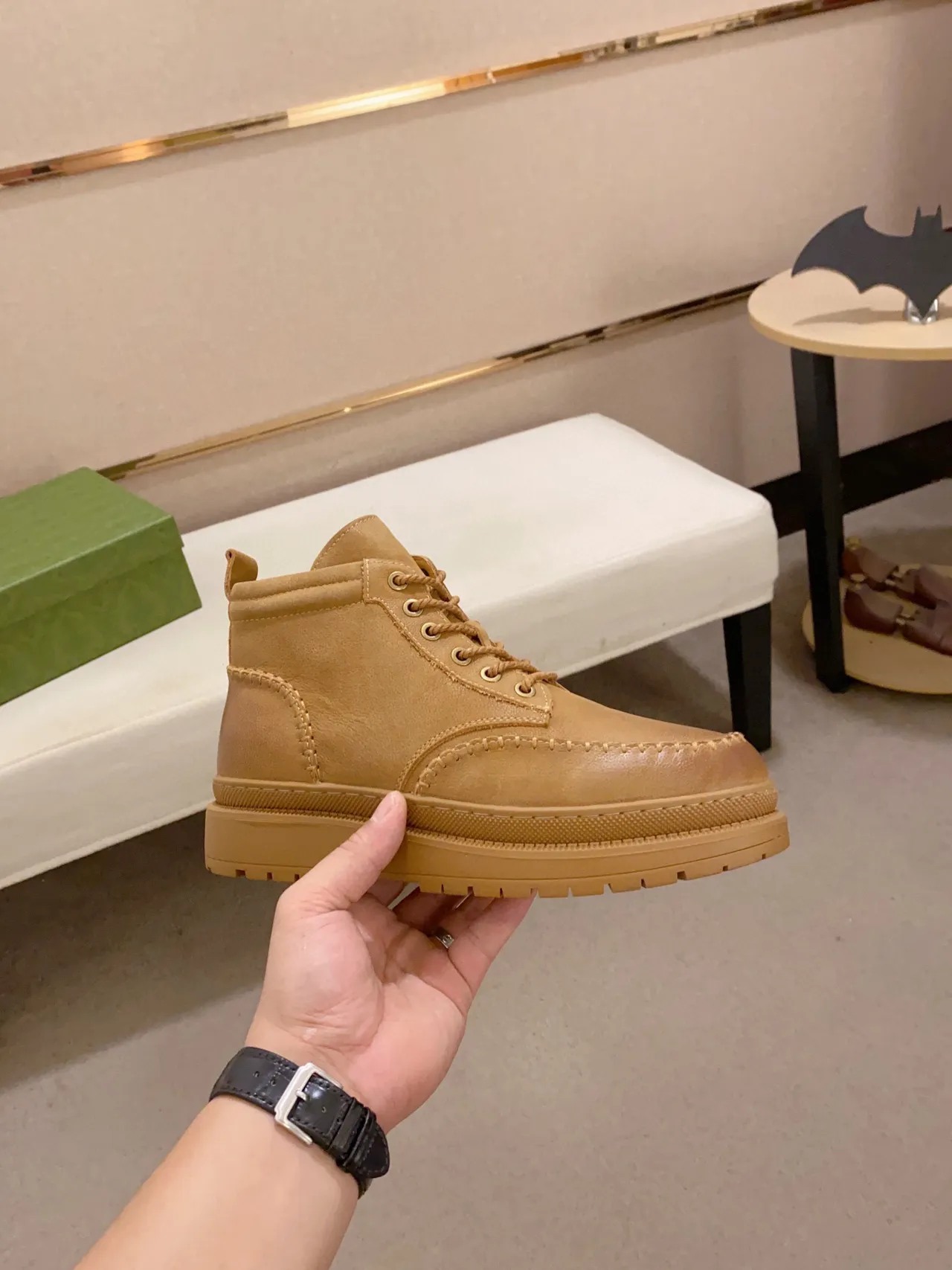 Tan Stitched Platform Work Boot 8