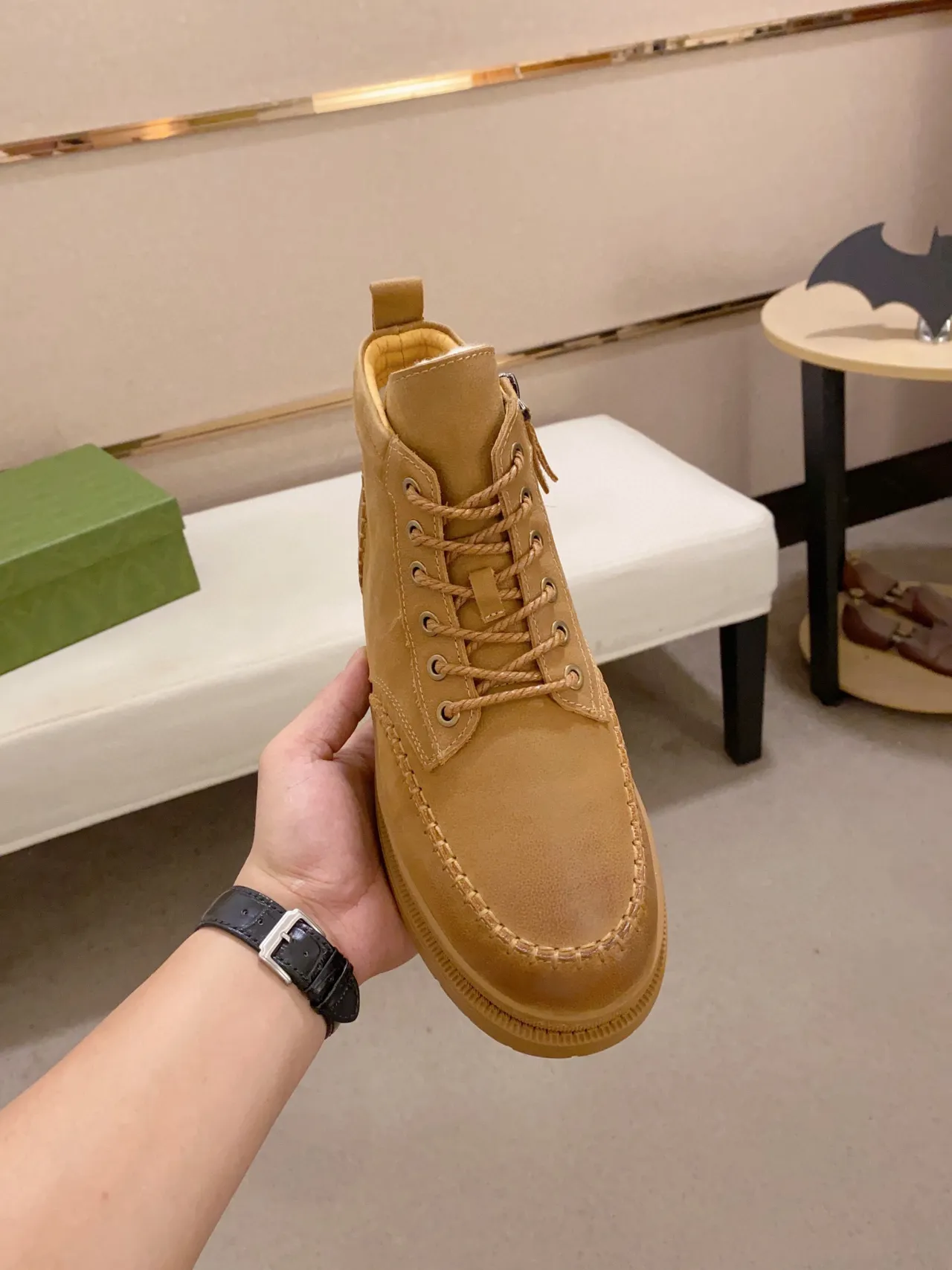 Tan Stitched Platform Work Boot 9