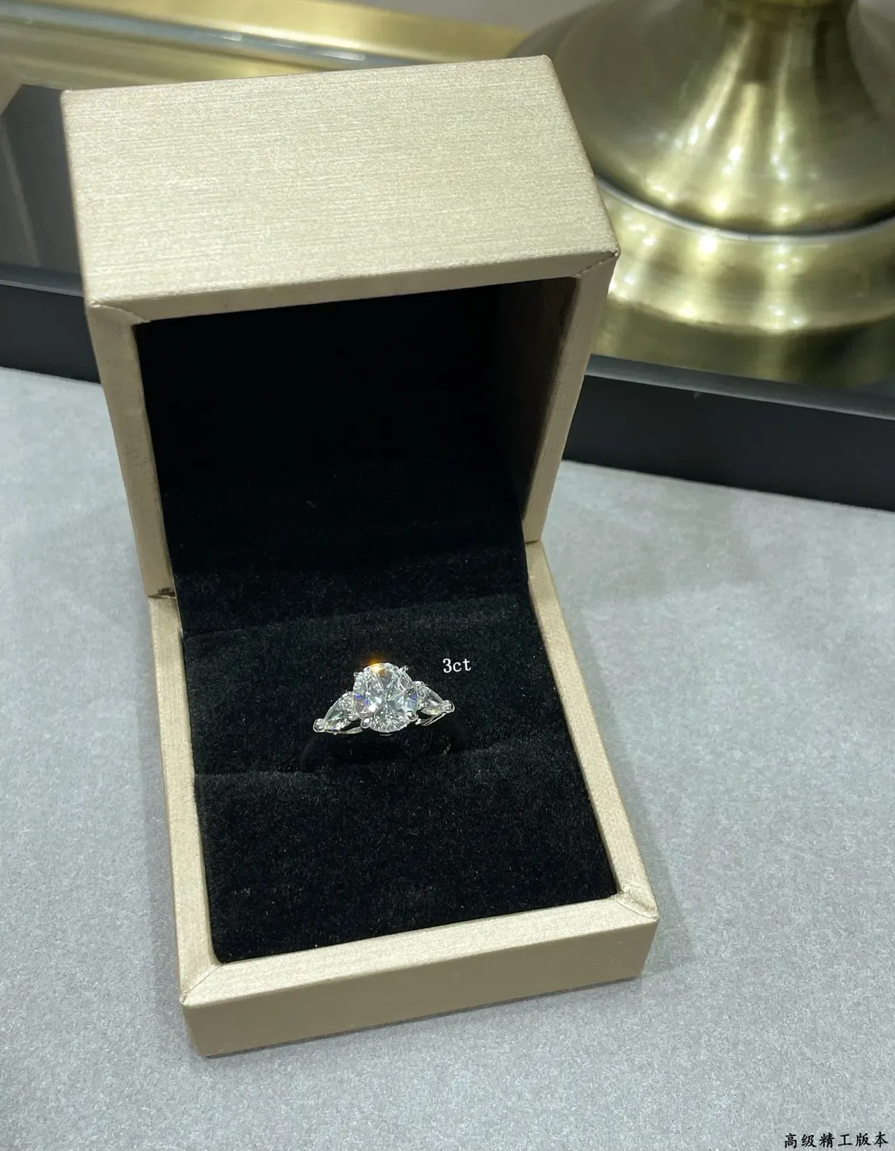Three-Stone Oval and Pear-Cut Gemstone Ring 8