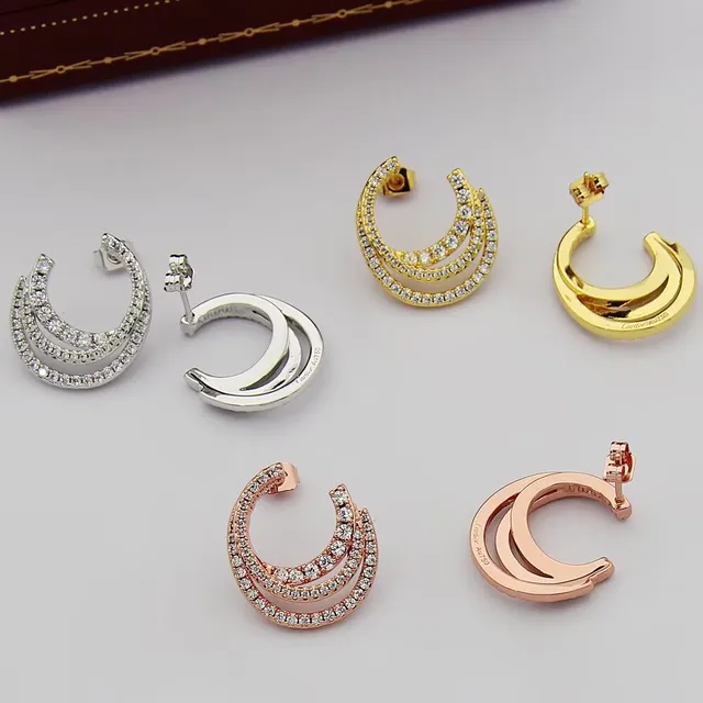 Triple-Layer Crescent Pavé Crystal Hoop Earrings 2