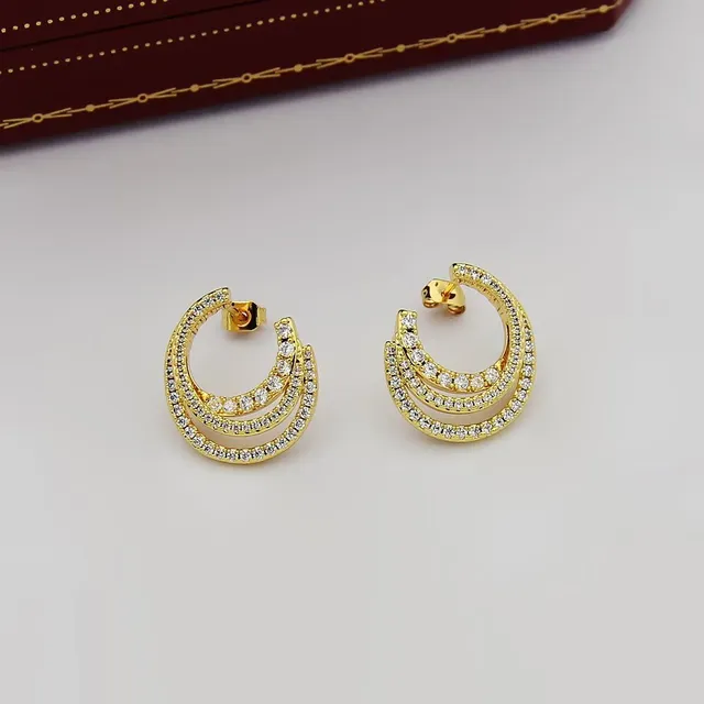 Triple-Layer Crescent Pavé Crystal Hoop Earrings 4
