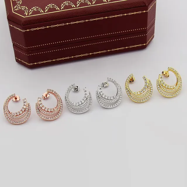 Triple-Layer Crescent Pavé Crystal Hoop Earrings 6