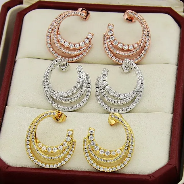 Triple-Layer Crescent Pavé Crystal Hoop Earrings 7