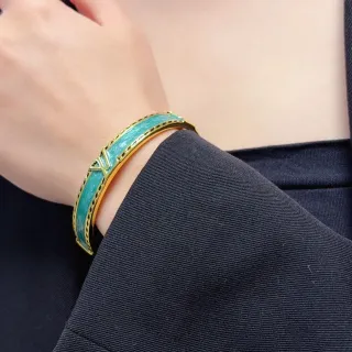 Pulsera de muñeca turquesa esmaltada y dorada geométrica