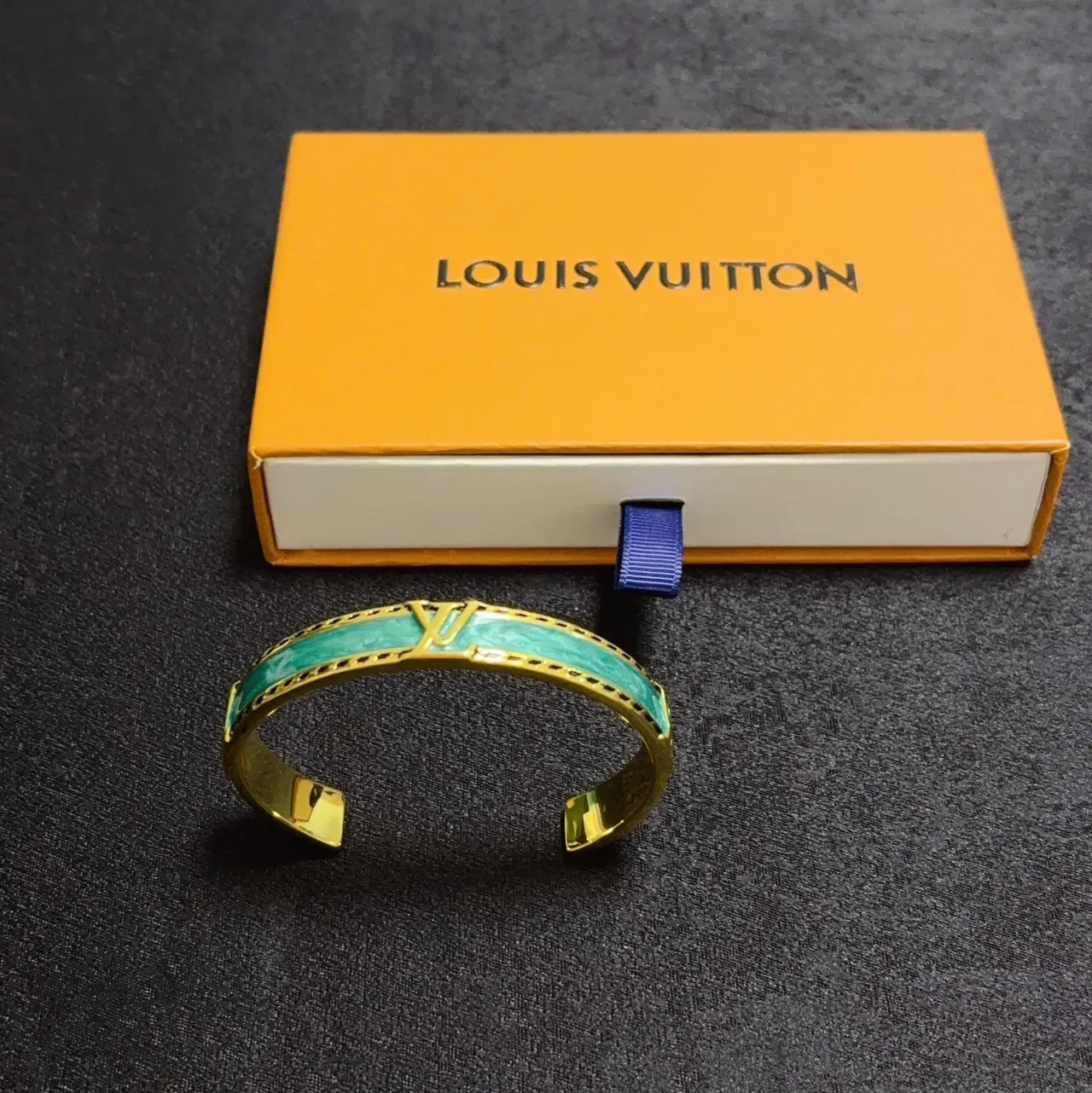 Turquoise Enamel and Gold-Tone Geometric Cuff Bracelet 3