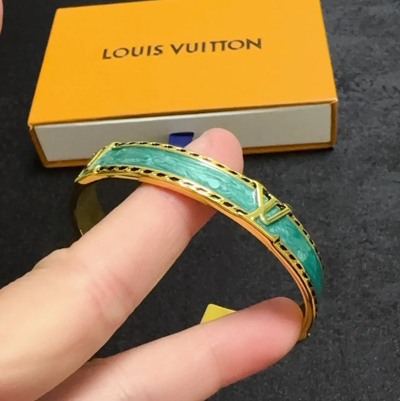 Turquoise Enamel and Gold-Tone Geometric Cuff Bracelet 4