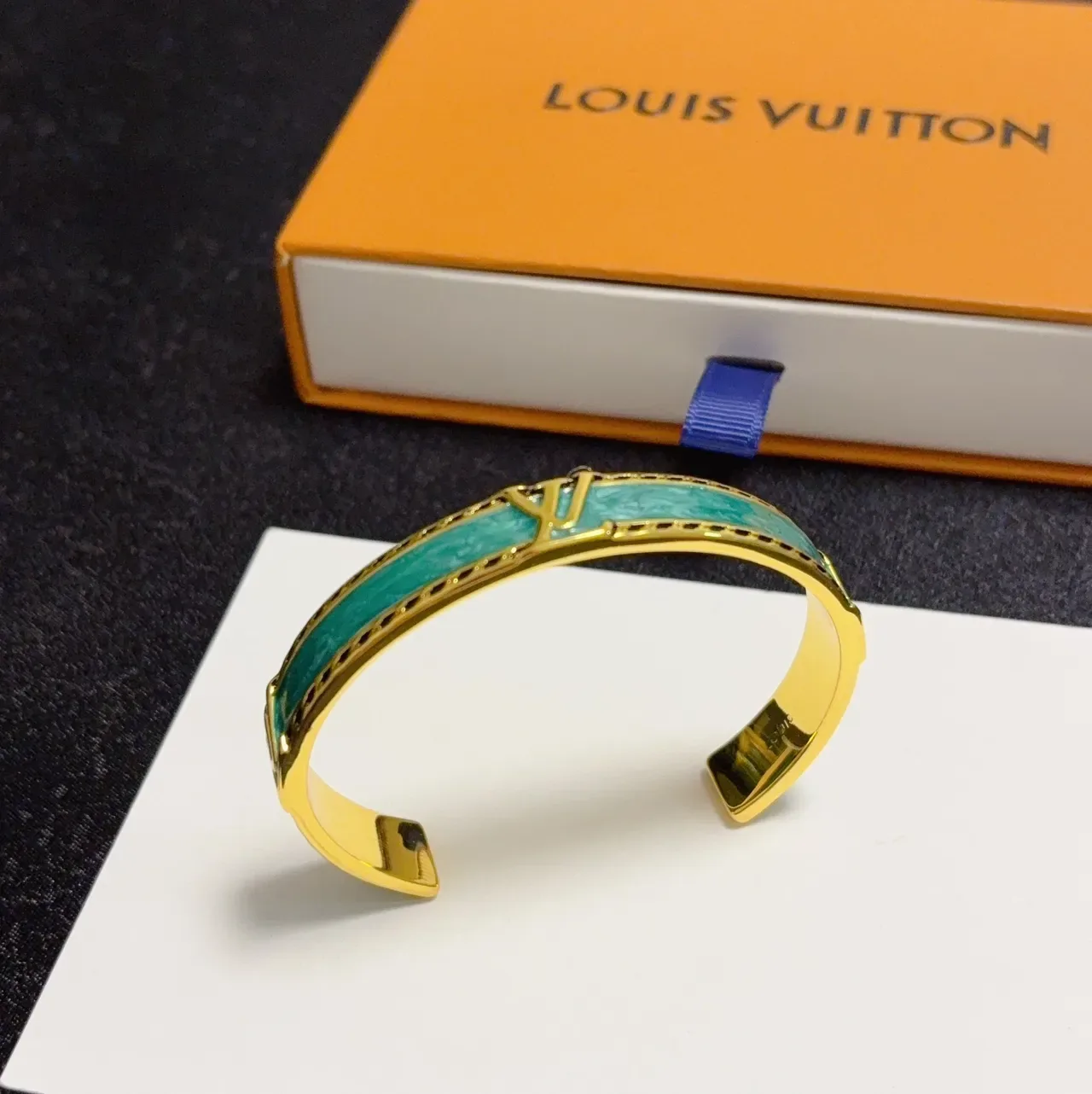 Turquoise Enamel and Gold-Tone Geometric Cuff Bracelet 5