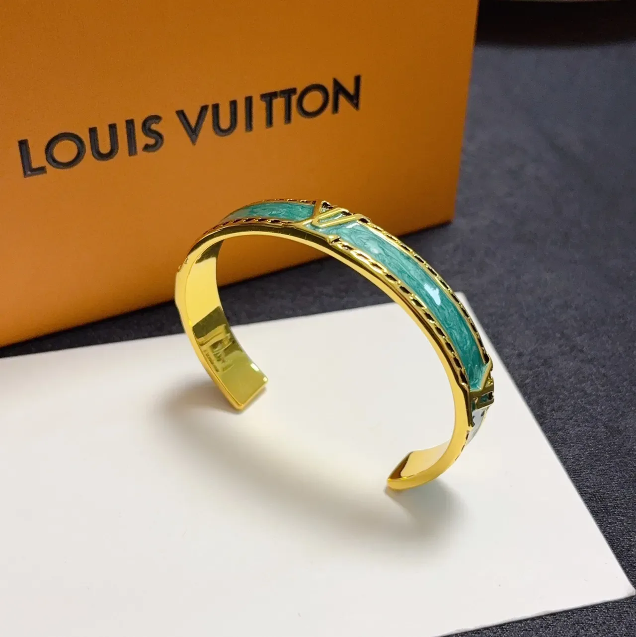 Turquoise Enamel and Gold-Tone Geometric Cuff Bracelet 9