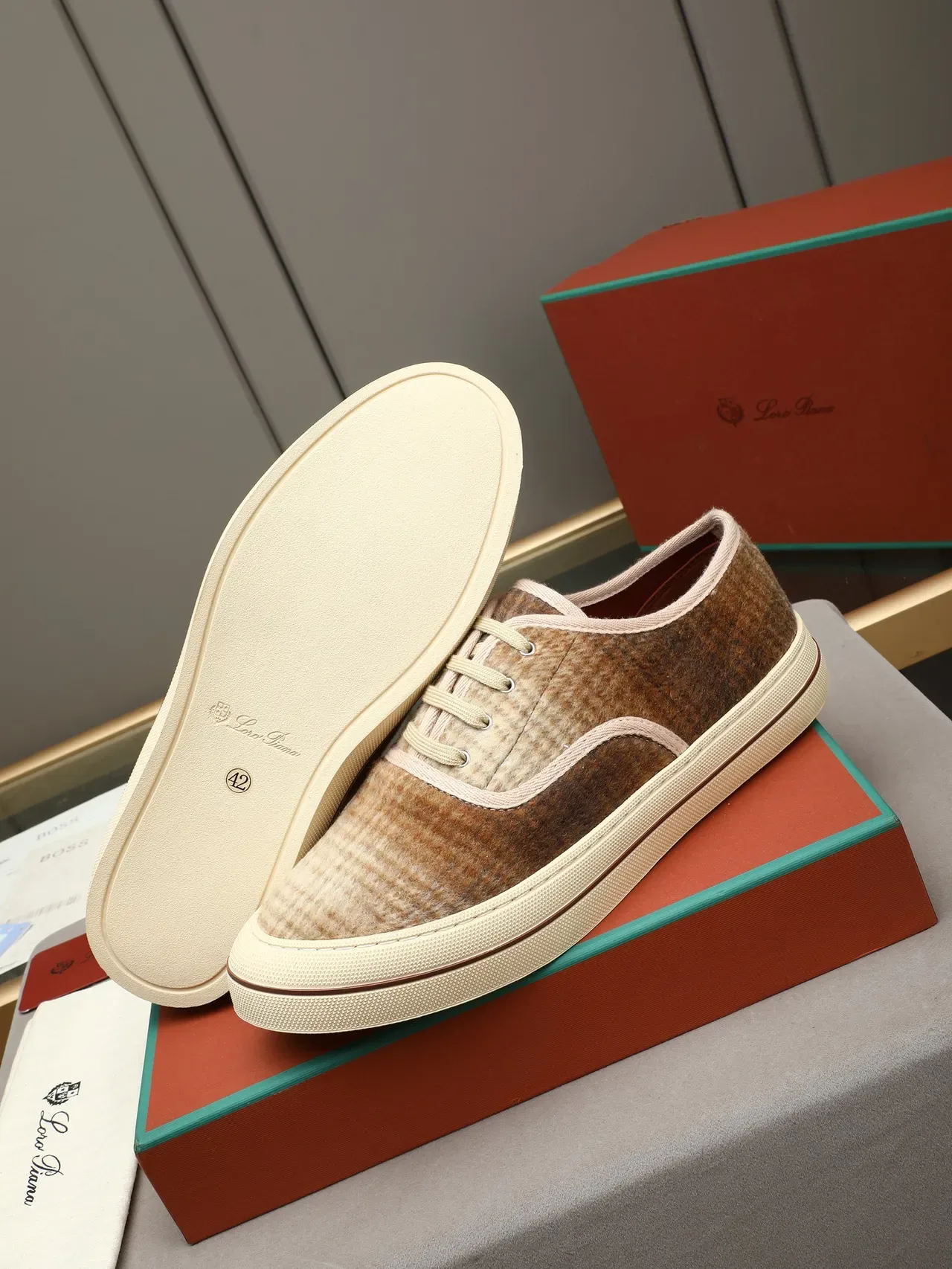 Tweed Gradient Brown Beige Low-Top Cupsole Sneaker 4