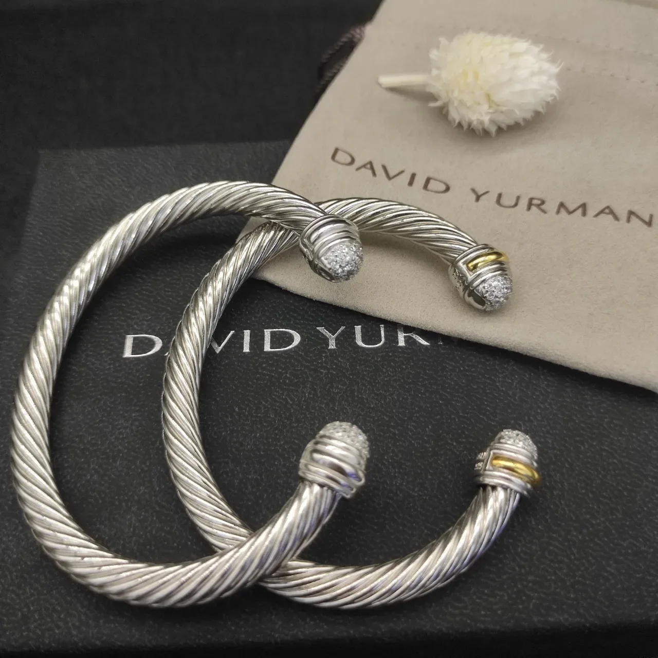 Twisted Cable Pavé Terminal Two-Tone Metal Bracelets 2