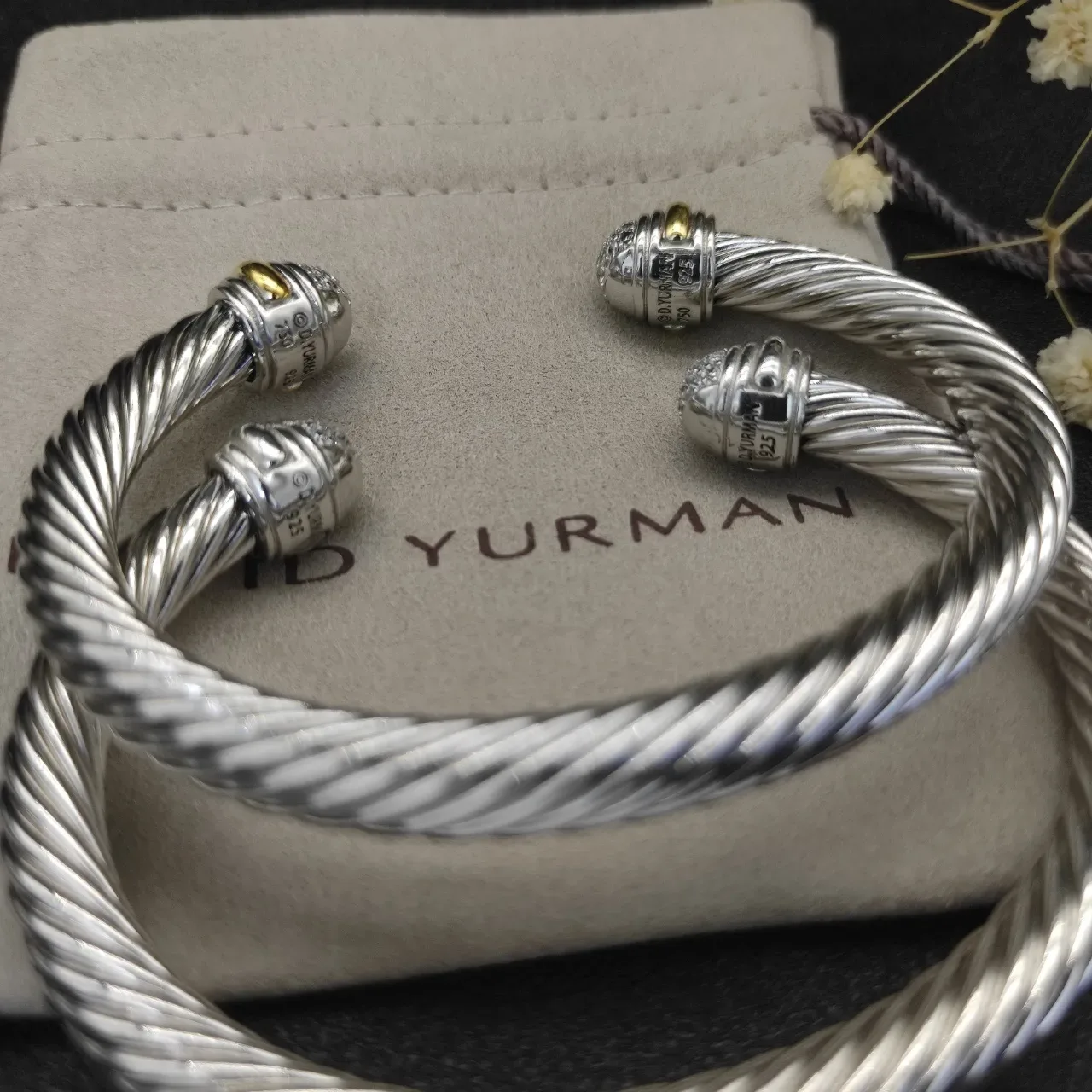 Twisted Cable Pavé Terminal Two-Tone Metal Bracelets 3