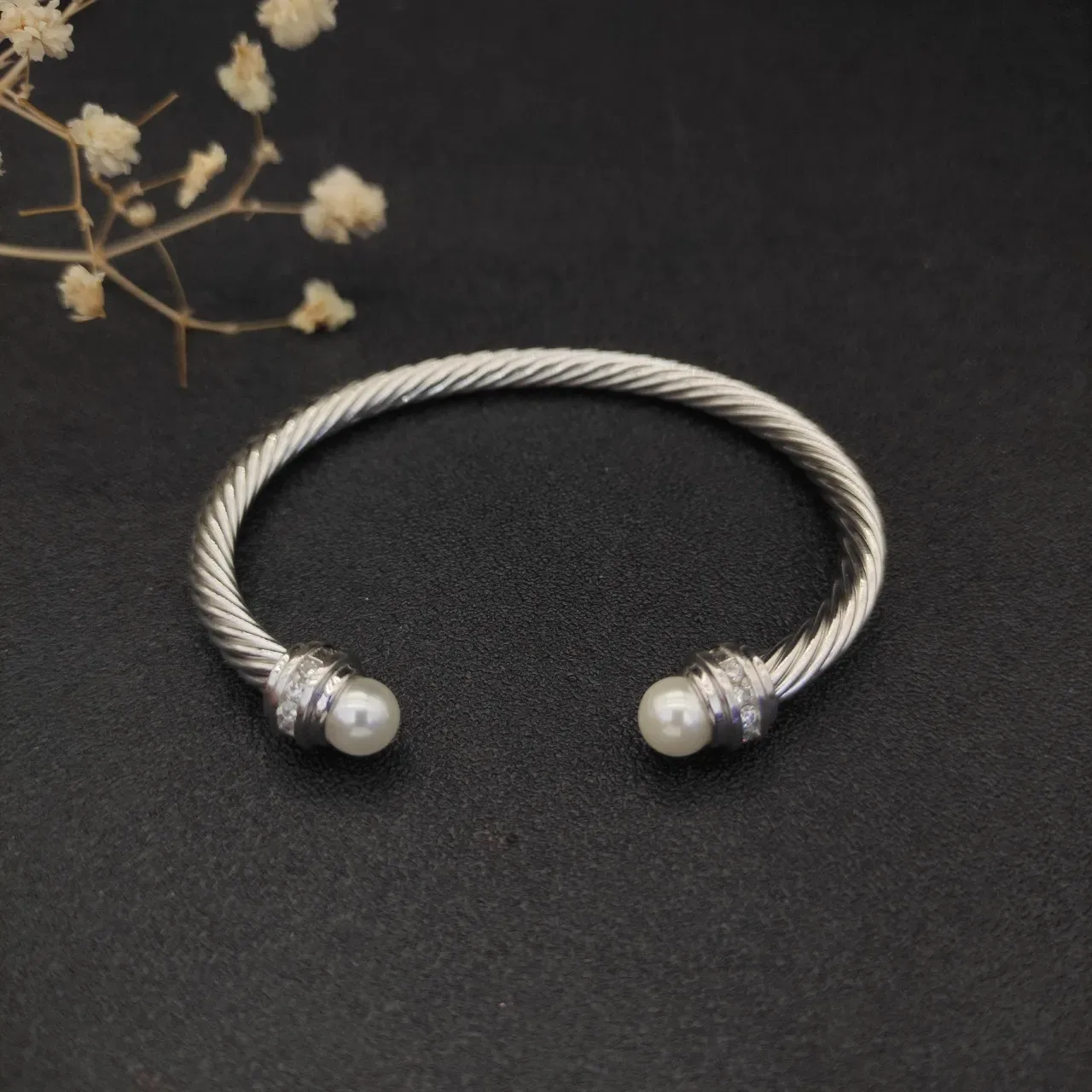 Twisted Cable Pearl-End Cuff Bracelet 8