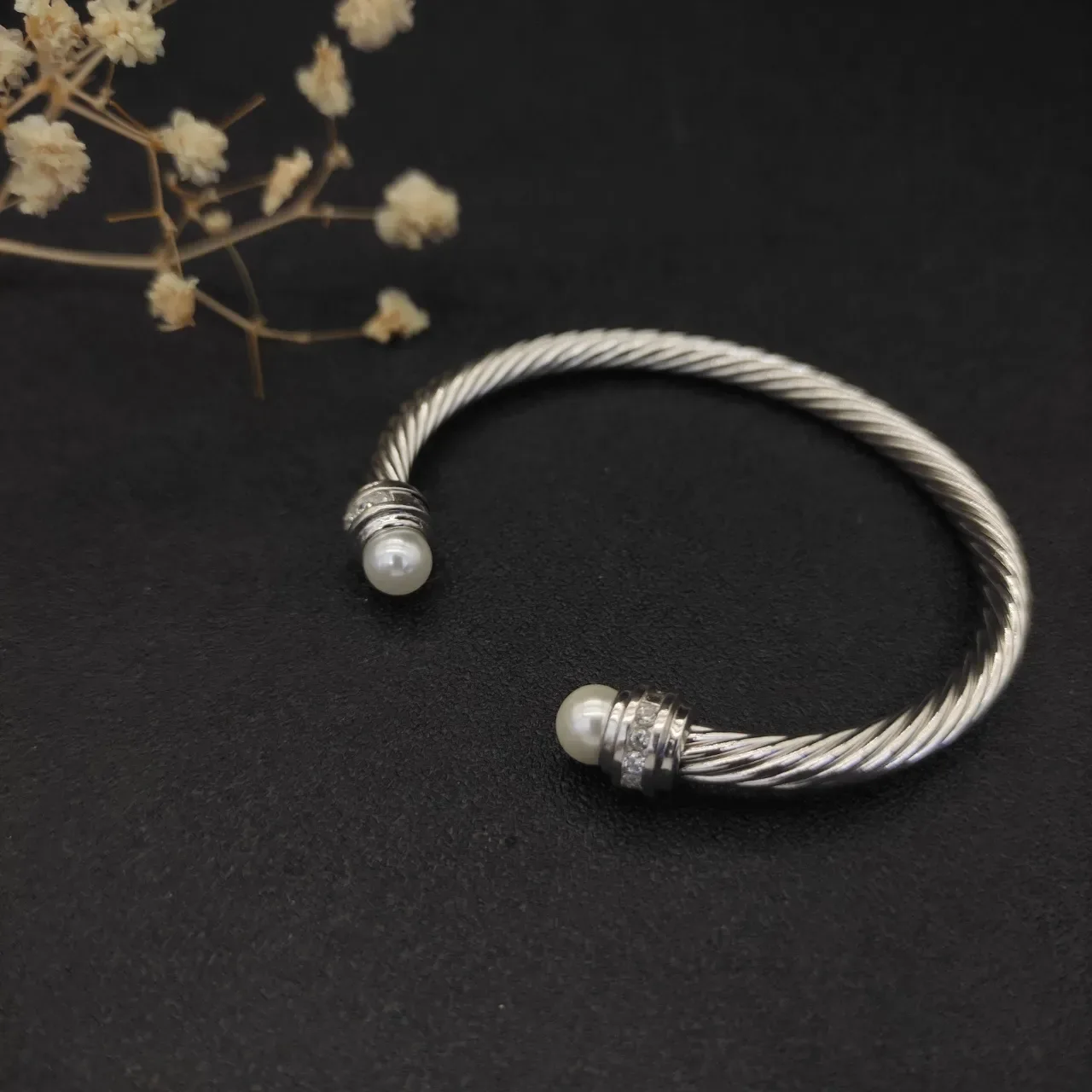 Twisted Cable Pearl-End Cuff Bracelet 9