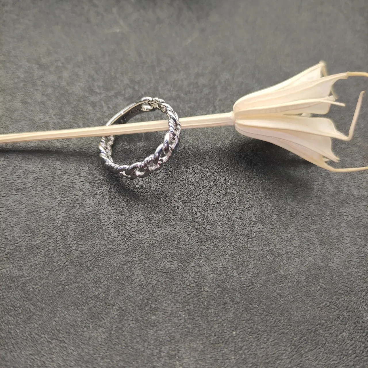 Twisted Curb Chain Polished Silver Ring 7