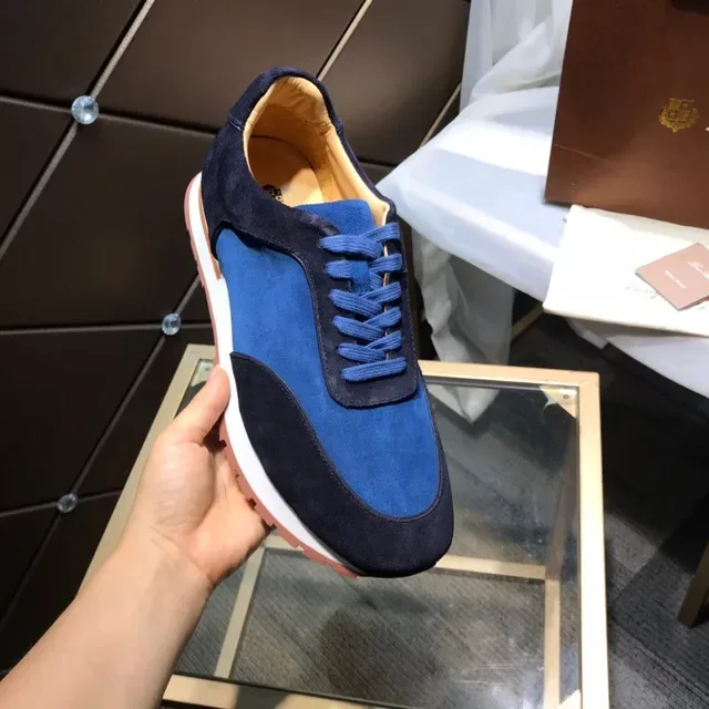 Two-Tone Blue Suede and Textile Lace-Up Sneakers 2