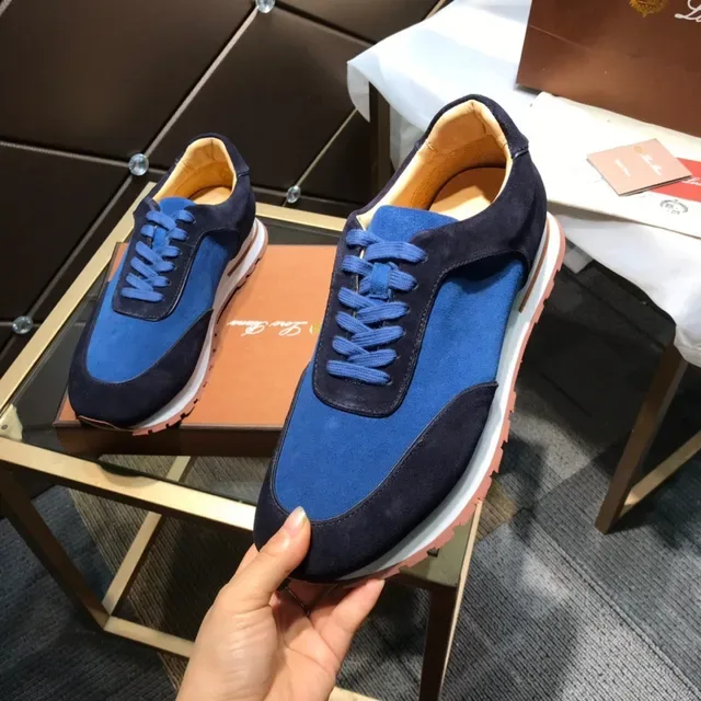 Two-Tone Blue Suede and Textile Lace-Up Sneakers 3