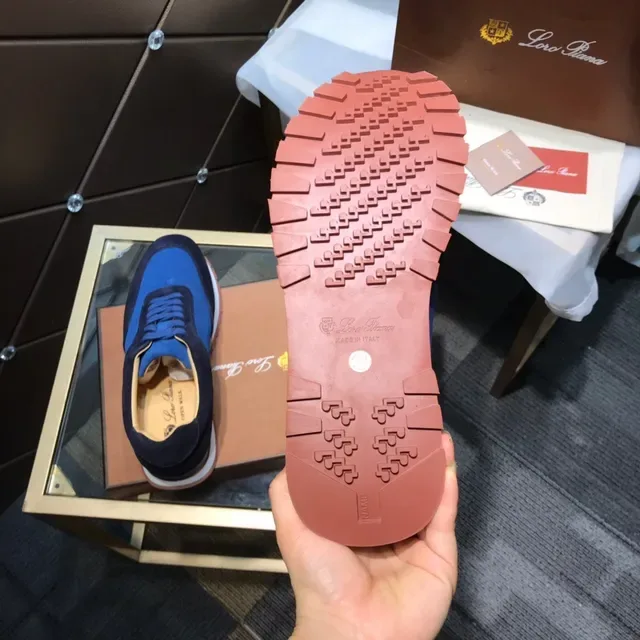 Two-Tone Blue Suede and Textile Lace-Up Sneakers 4