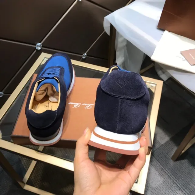Two-Tone Blue Suede and Textile Lace-Up Sneakers 6