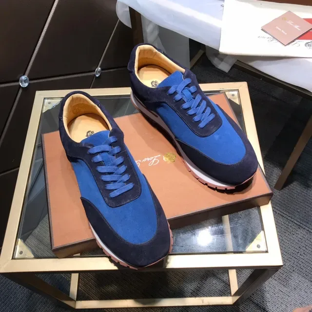 Two-Tone Blue Suede and Textile Lace-Up Sneakers 7