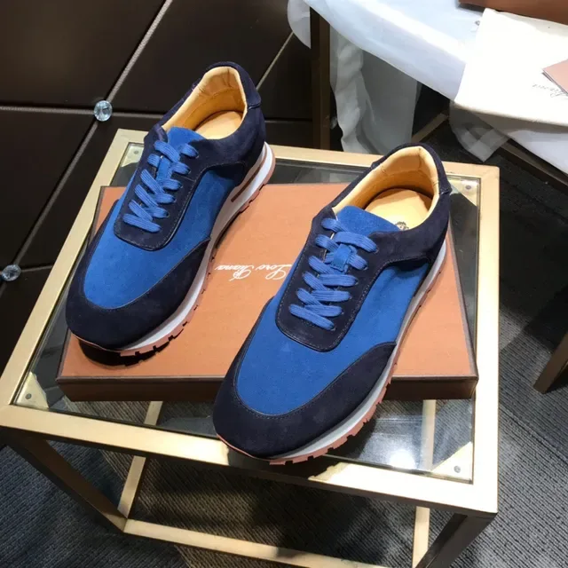 Two-Tone Blue Suede and Textile Lace-Up Sneakers 9
