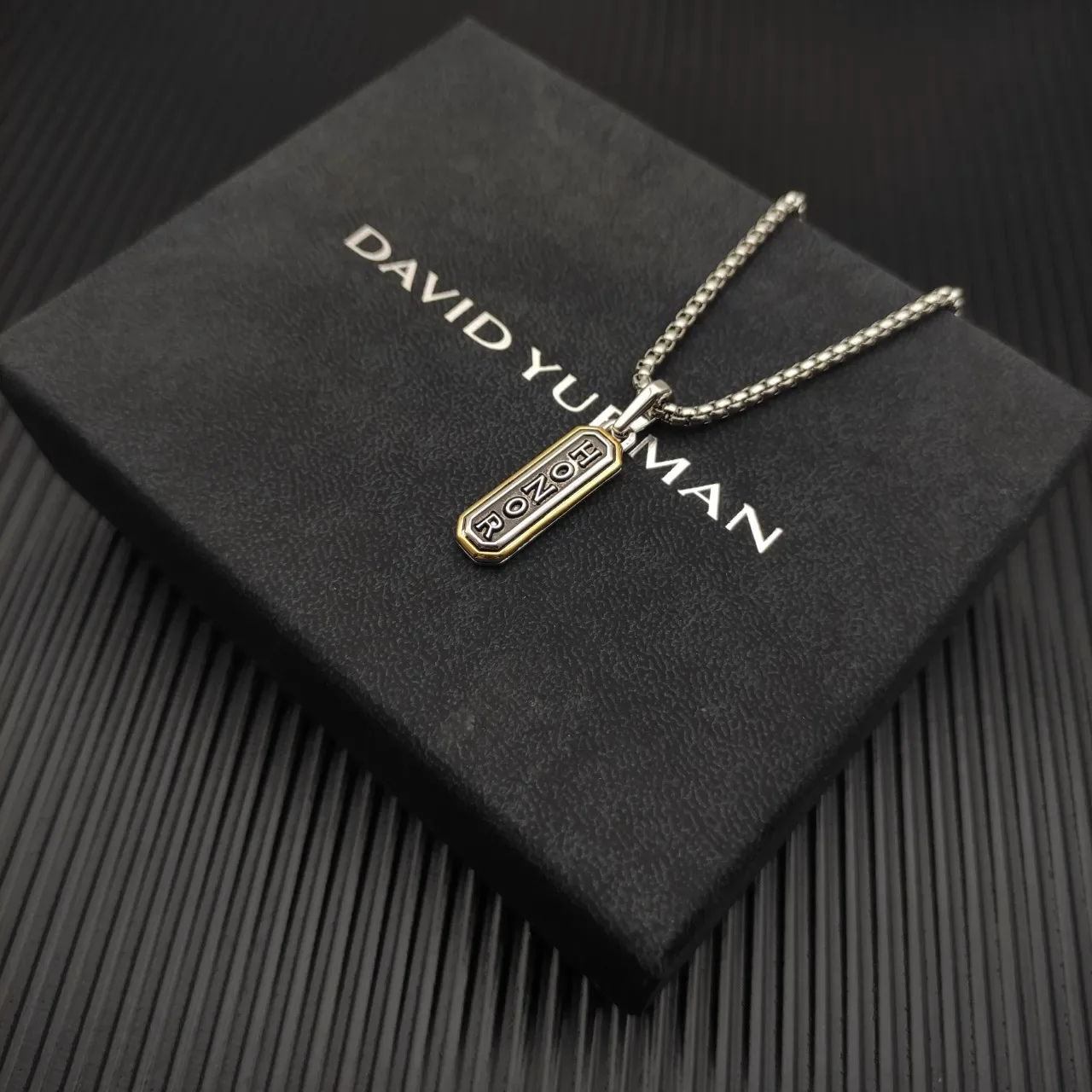 Two-Tone Engraved Honor Pendant Necklace 3