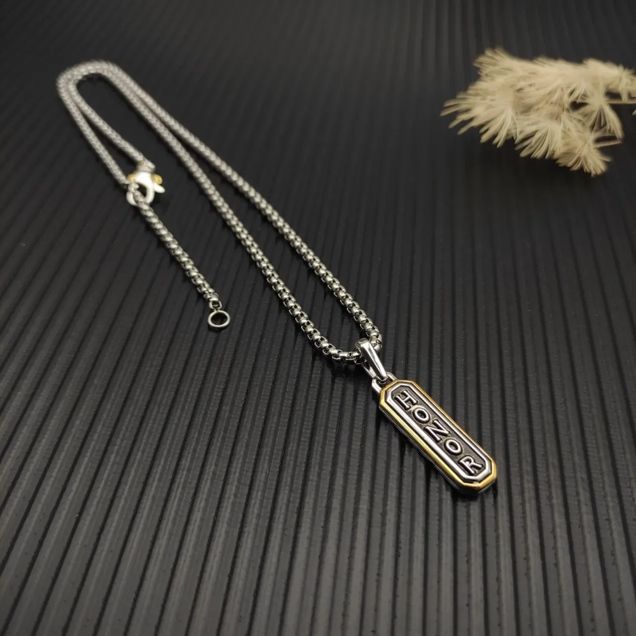 Two-Tone Engraved Honor Pendant Necklace 6