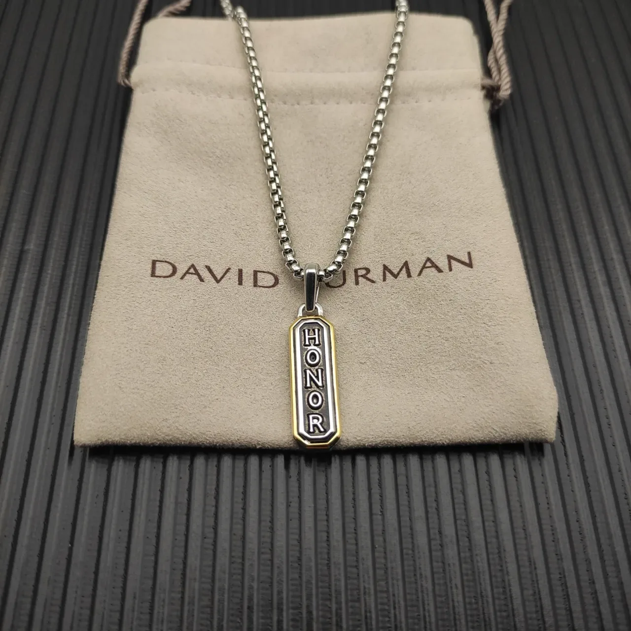 Two-Tone Engraved Honor Pendant Necklace 8