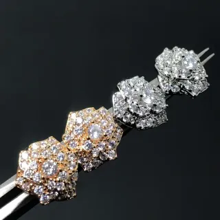 Two-Tone Floral Pave-Set Cluster Earrings