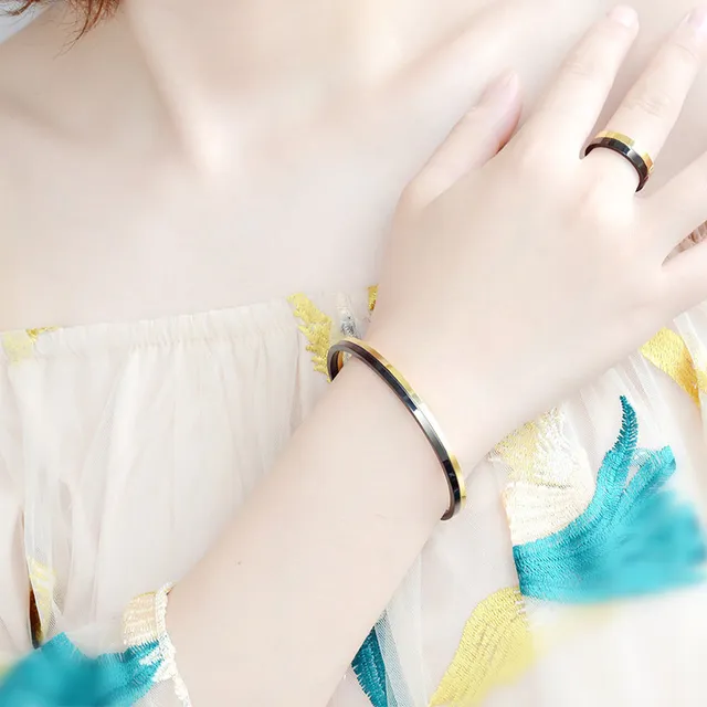 Two-Tone Gold and Black Minimalist Cuff Bracelet 5