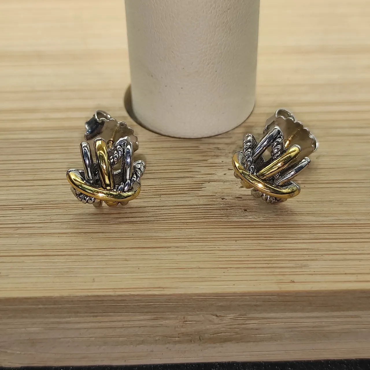 Two-Tone Interwoven Knot Stud Earrings 6
