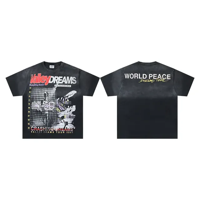 Vale Valley Dreams Tour 2000 Black Red Acid-Wash Distressed Full-Front Graphic Print T-Shirt 2