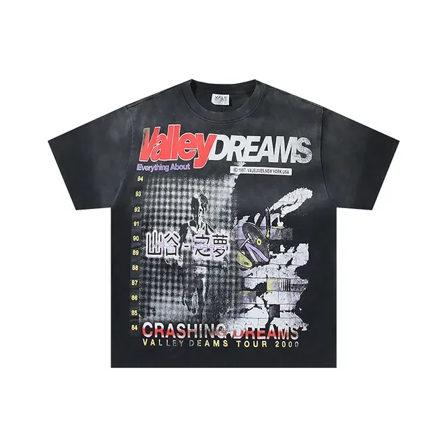 Vale Valley Dreams Tour 2000 Black Red Acid-Wash Distressed Full-Front Graphic Print T-Shirt 3