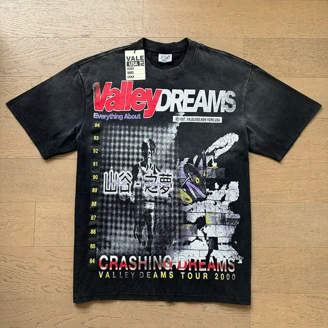 Vale Valley Dreams Tour 2000 Black Red Acid-Wash Distressed Full-Front Graphic Print T-Shirt 5