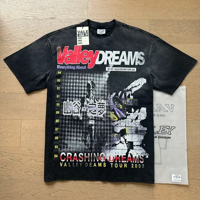 Vale Valley Dreams Tour 2000 Black Red Acid-Wash Distressed Full-Front Graphic Print T-Shirt 6