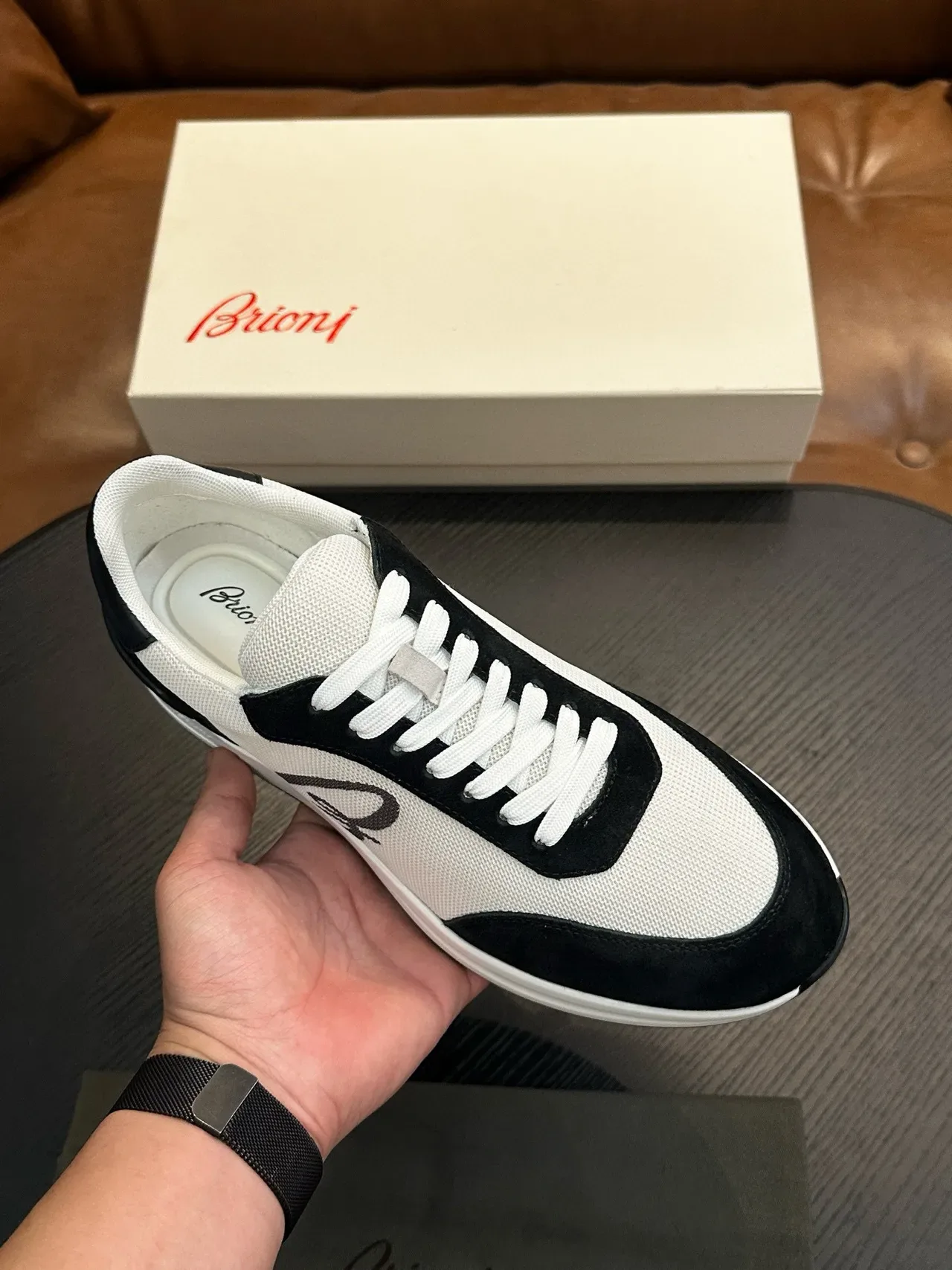 White and Black Mesh-and-Suede Lifestyle Sneakers 3