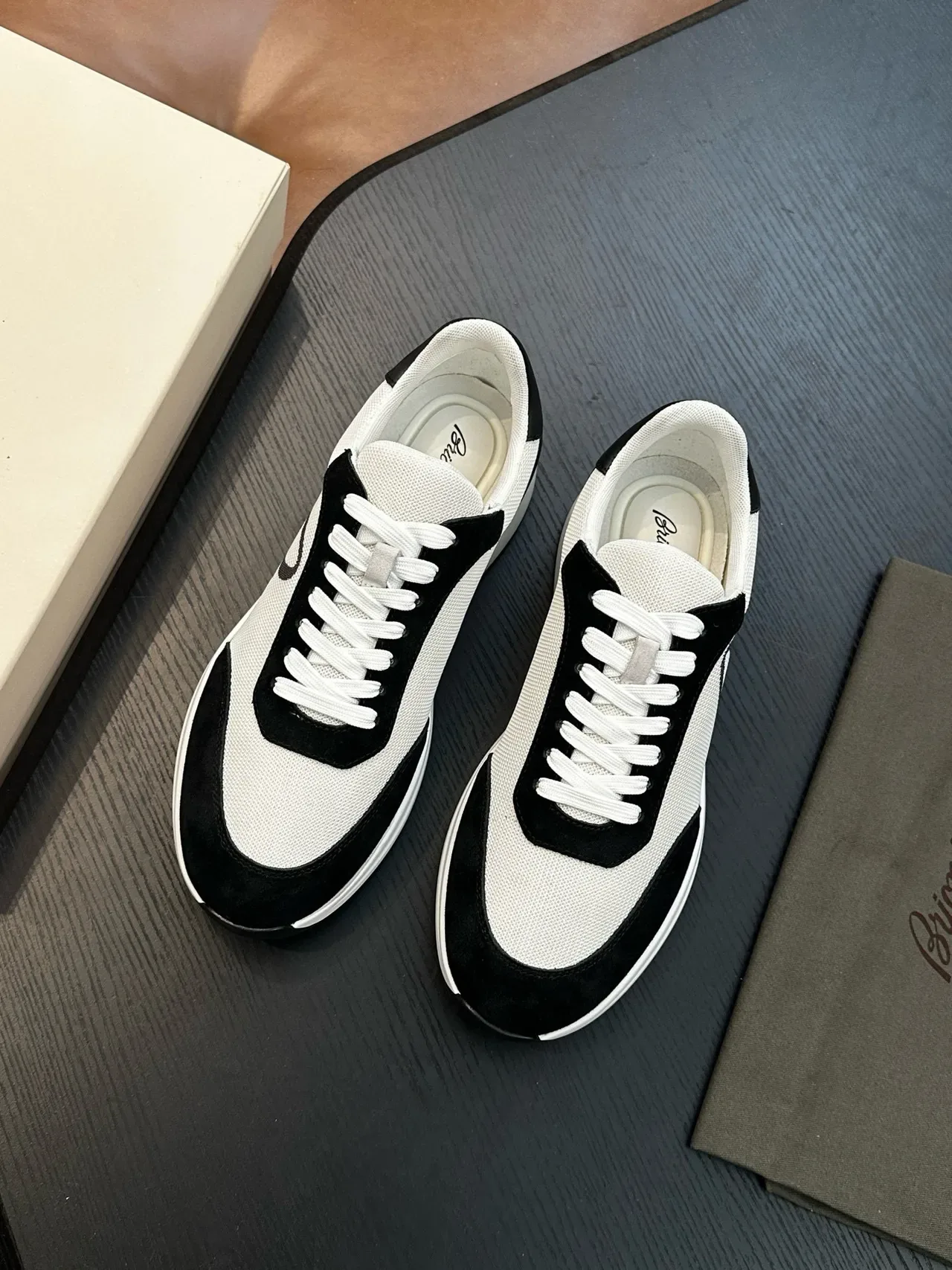 White and Black Mesh-and-Suede Lifestyle Sneakers 4
