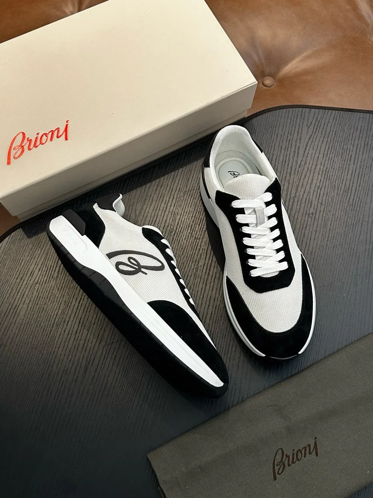 White and Black Mesh-and-Suede Lifestyle Sneakers 5