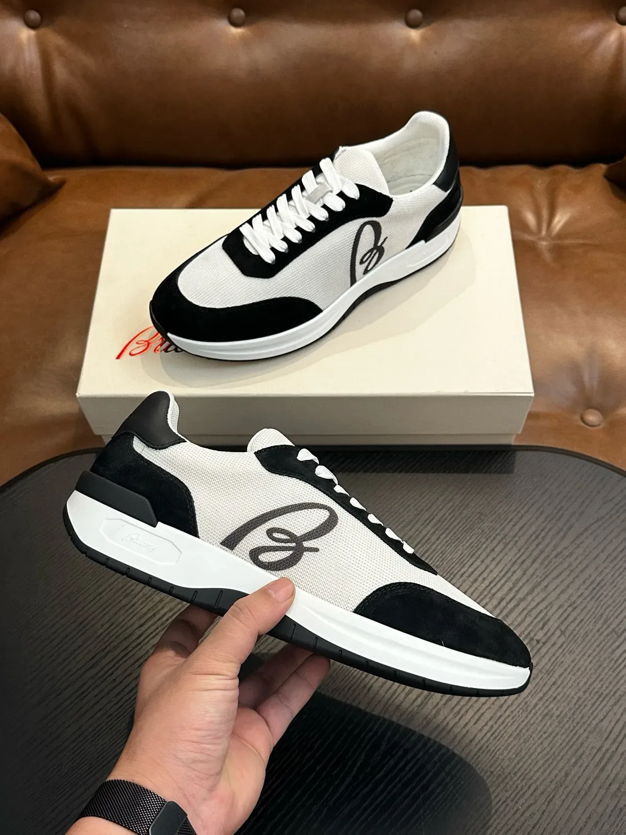 White and Black Mesh-and-Suede Lifestyle Sneakers 6