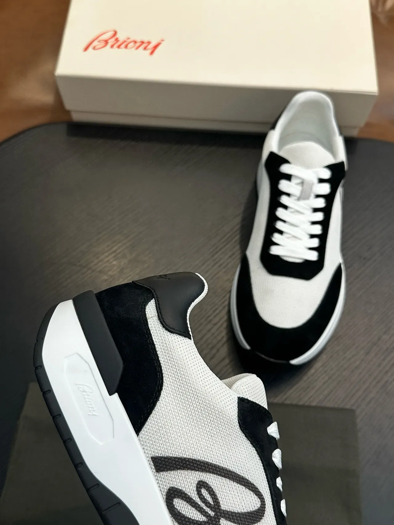 White and Black Mesh-and-Suede Lifestyle Sneakers 8