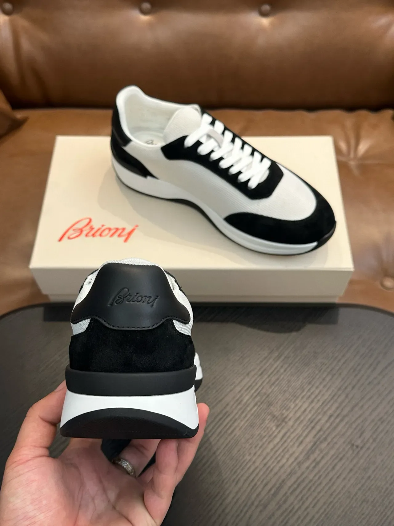 White and Black Mesh-and-Suede Lifestyle Sneakers 9