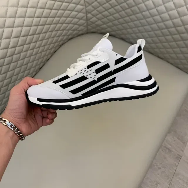 White and Black Stripe Knit Low-Top Lifestyle Sneaker 4