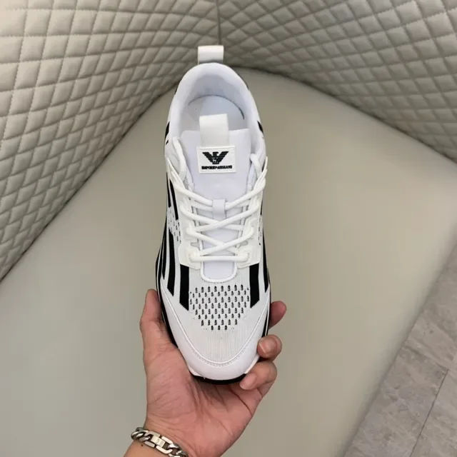White and Black Stripe Knit Low-Top Lifestyle Sneaker 5